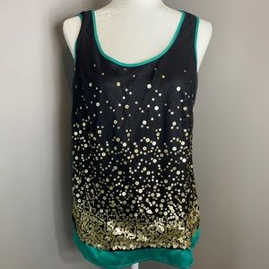 AB Studio Gold Sequined Dressy Tank Top Size L